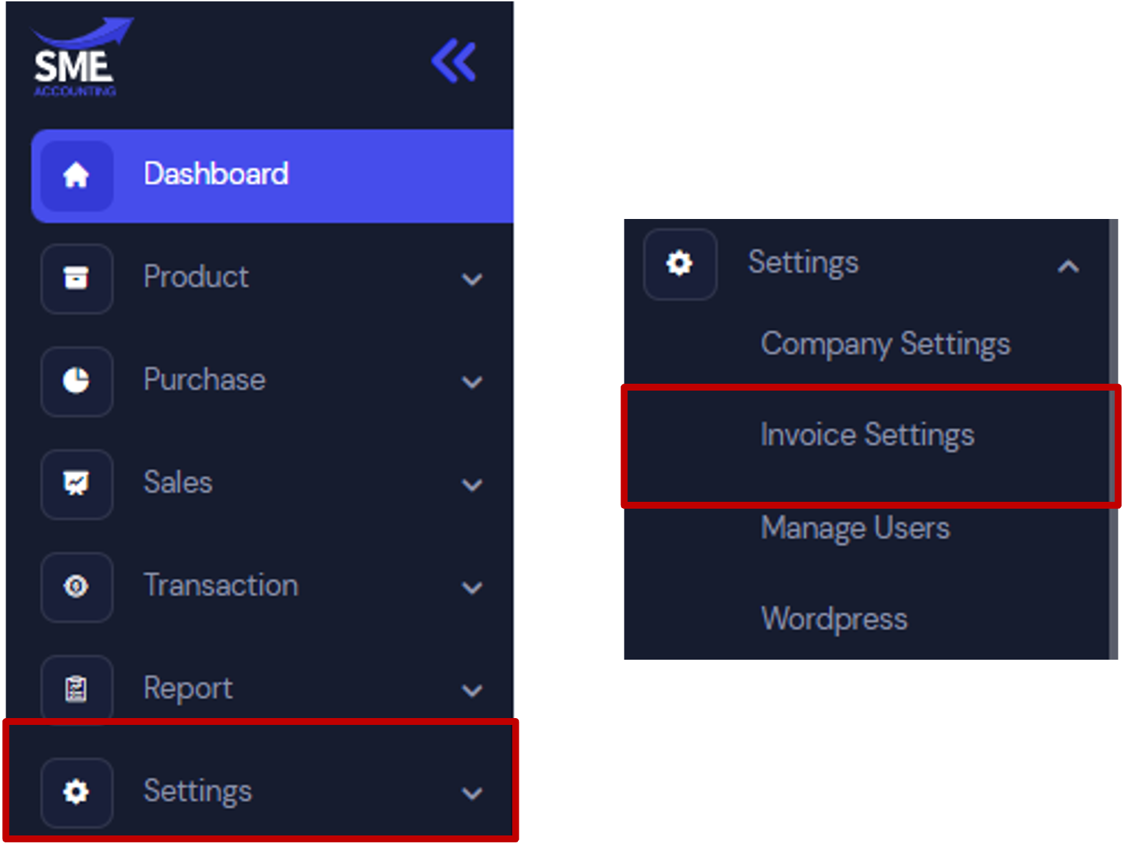 Invoice Settings Smevai